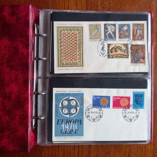 Greece 1970 to 1975 lot of 56 FDCs in folder -  near complete
