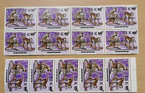 Zaire Congo 1977 overprint 10k/10s strip of 5 and block of 10 MNH