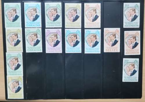 Great Britain Territories 1973 Princess Anne wedding lot of 36 MH and MNH stamps - 13 territories