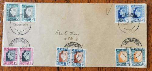 SA Union 1937 coronation lot of 2 full-set covers with missing hyphen varieties