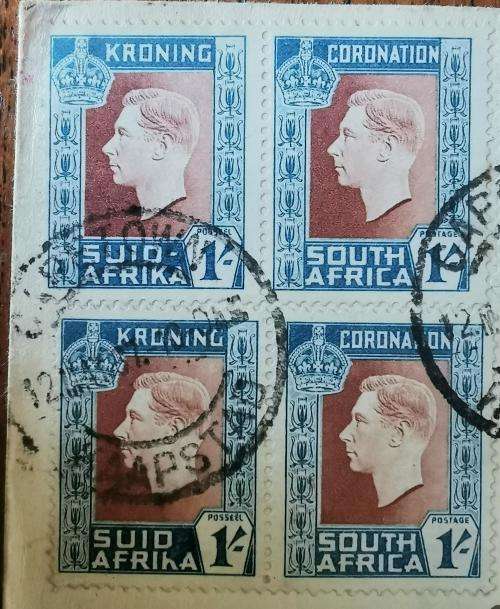 SA Union 1937 coronation lot of 2 full-set covers with missing hyphen varieties