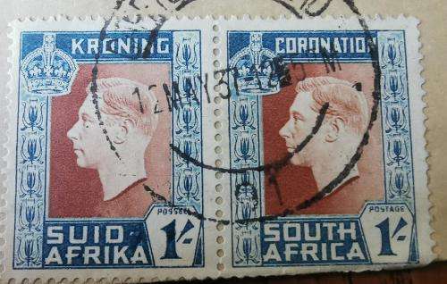 SA Union 1937 coronation lot of 2 full-set covers with missing hyphen varieties