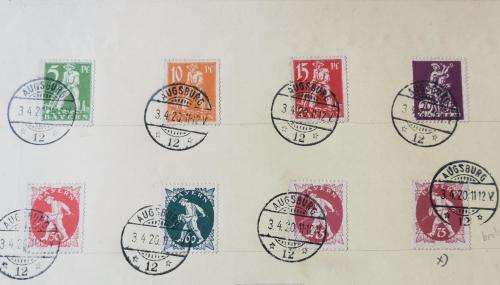 Germany Bavaria Bayern full set of 1920 farewell set of stamps cancelled on large card