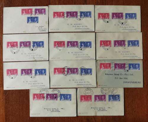Basutoland 1937 lot of 11 coronation FDCs used