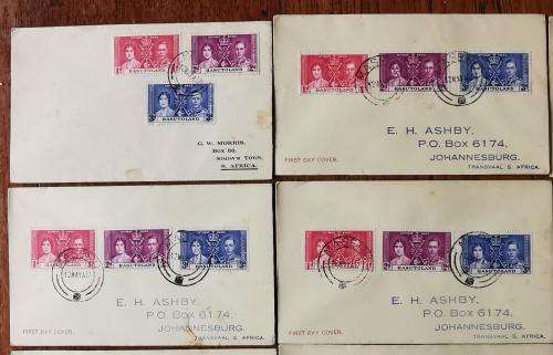 Basutoland 1937 lot of 11 coronation FDCs used