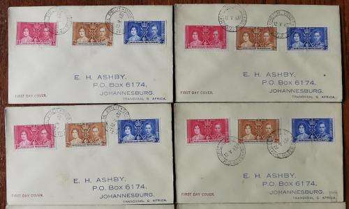 Bechuanaland 1937 lot of 7 coronation FDCs used