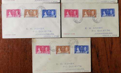 Bechuanaland 1937 lot of 7 coronation FDCs used