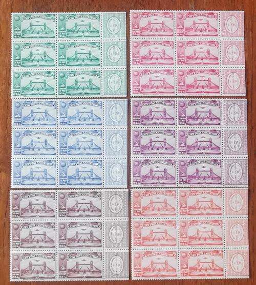 Great Britain 1934 APEX air post exhibition full set of 6 MNH blocks of 6 - very rare