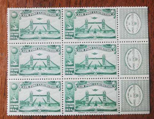 Great Britain 1934 APEX air post exhibition full set of 6 MNH blocks of 6 - very rare