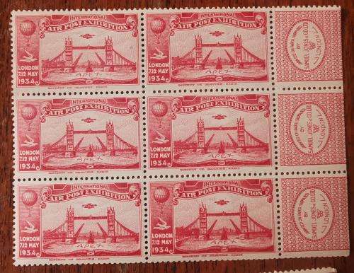 Great Britain 1934 APEX air post exhibition full set of 6 MNH blocks of 6 - very rare