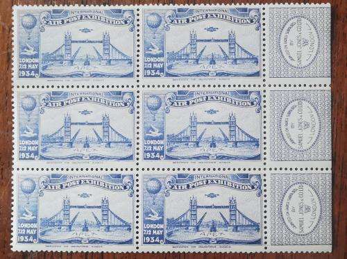 Great Britain 1934 APEX air post exhibition full set of 6 MNH blocks of 6 - very rare