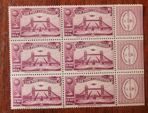 Great Britain 1934 APEX air post exhibition full set of 6 MNH blocks of 6 - very rare
