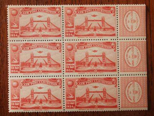 Great Britain 1934 APEX air post exhibition full set of 6 MNH blocks of 6 - very rare