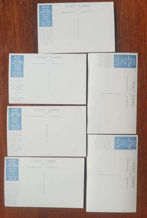 Great Britain 1934 APEX air post exhibition lot of 6 unused exhibition postcards - very rare