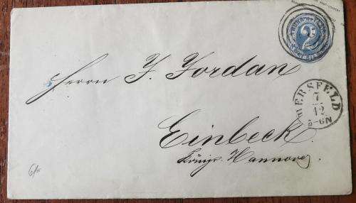 Old Germany Thurn & Taxis prepaid envelope embossed 2 Silber Groschen Hersfeld to Einbeck