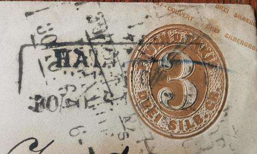 Old Germany Thurn & Taxis prepaid envelope embossed 3 Silber Groschen to Einbeck