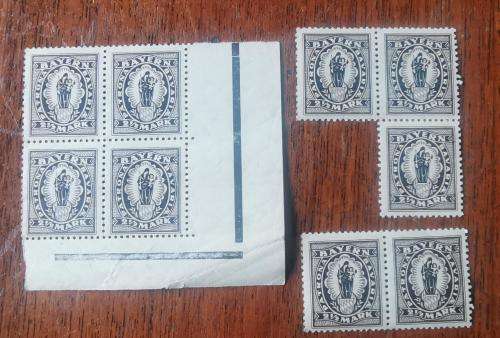 Old Germany Bayern Bavaria 1920 block of 4, 3 and pair of 2 1/2 Mark stamps MNH