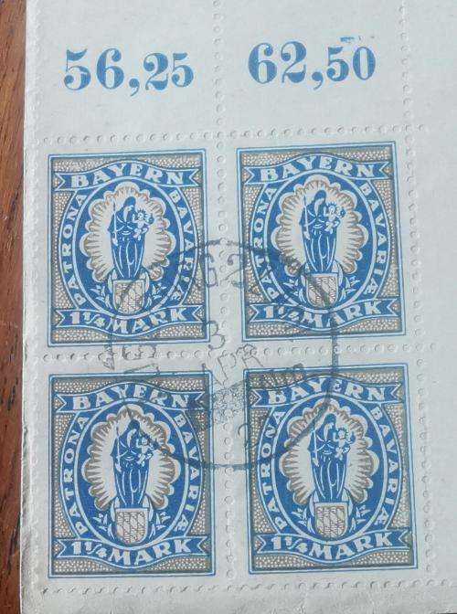 Old Germany Bayern Bavaria 1920 blocks of 4 used on piece