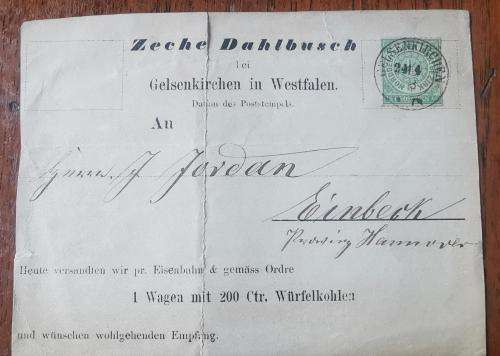 Old Germany North German Postal District coal dispatch card with 1/2 Groschen 1868 stamp