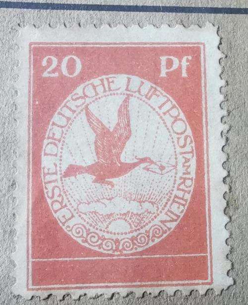 Germany 1912 pioneer aviation Flugpost am Rhein und am Main card 5pf and 20pf - 20pf not cancelled