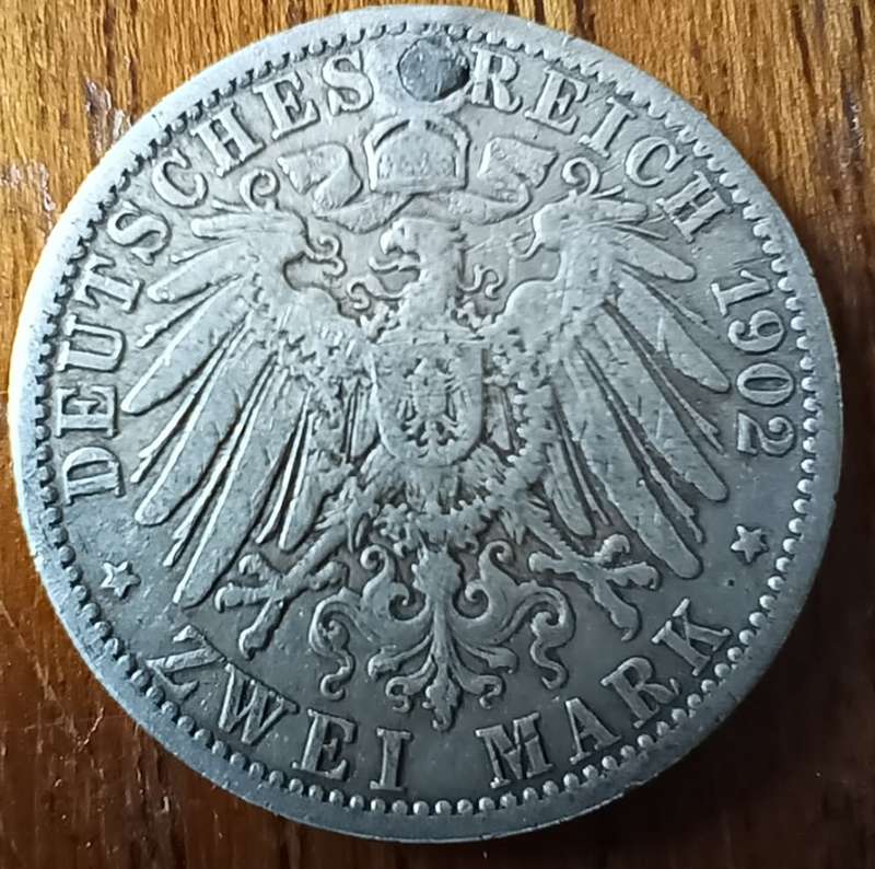 Germany Prussia silver 2 Mark 1902 holed and plugged