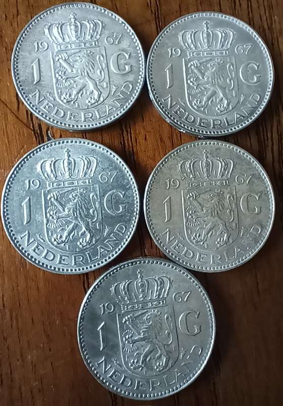 Netherlands lot of 5 silver 1 Gulden 1967 great condition