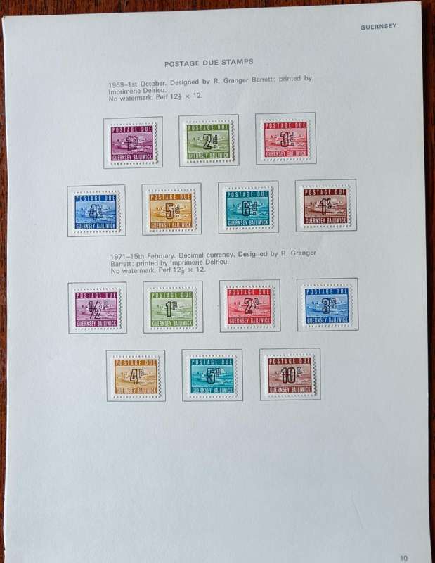 Guernsey full set of postage dues on collector`s pages 1969 to 1977 MH CV$50+