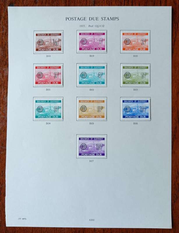 Guernsey full set of postage dues on collector`s pages 1969 to 1977 MH CV$50+