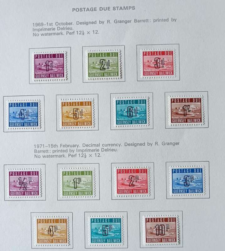 Guernsey full set of postage dues on collector`s pages 1969 to 1977 MH CV$50+