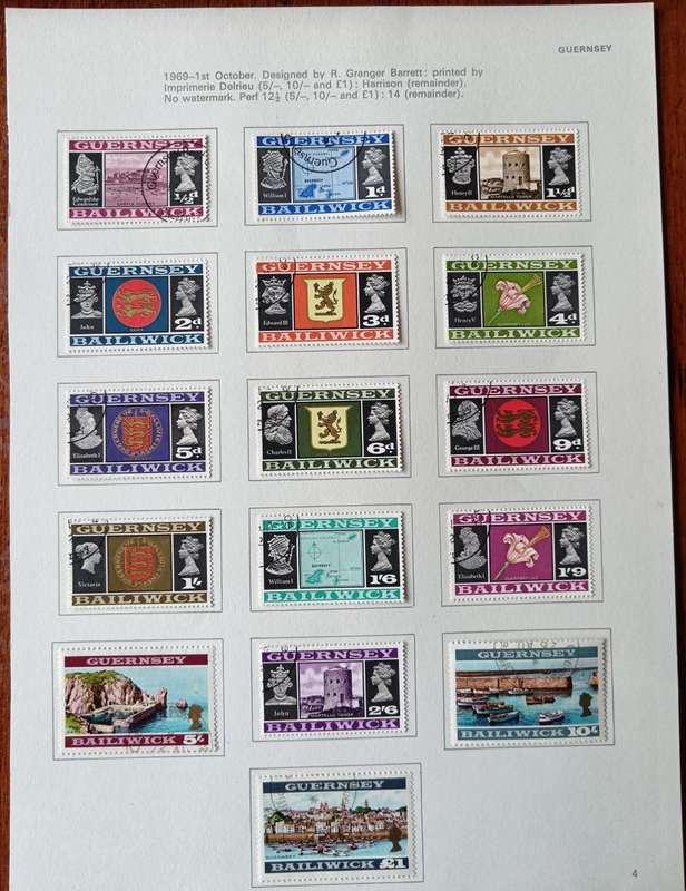 Guernsey 1969 full set of first daily stamps on collector`s page used -  CV$50+