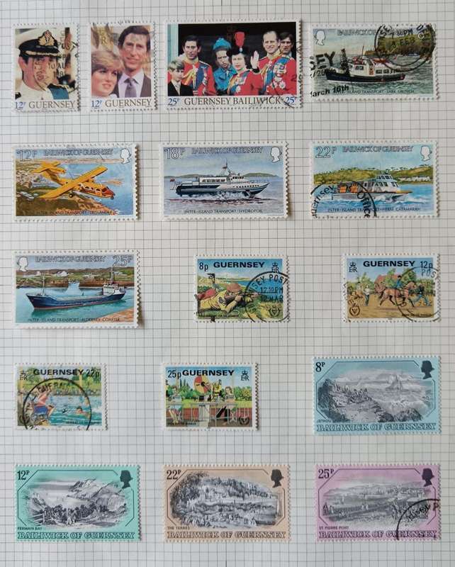 Guernsey 1969 to 1984 10 pages of MH and used stamps - CV $60+