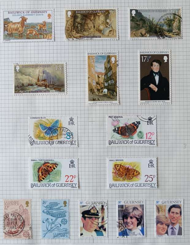 Guernsey 1969 to 1984 10 pages of MH and used stamps - CV $60+