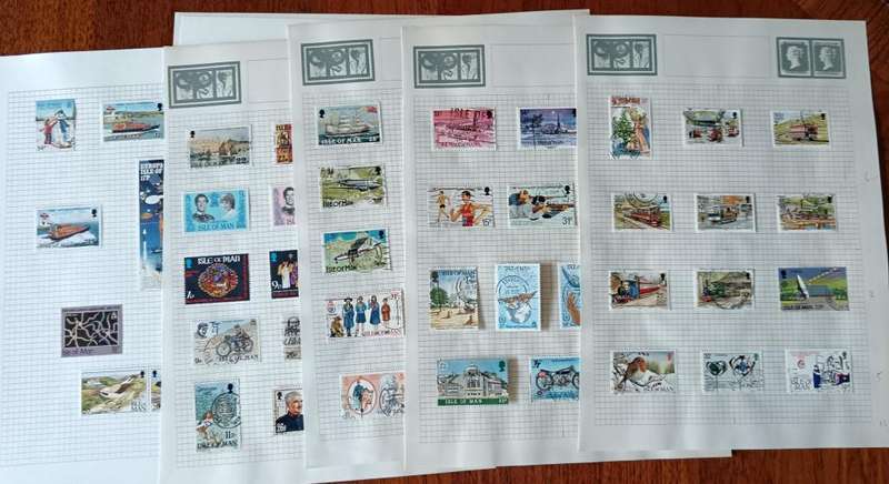 Isle of Man 1990 18 pages of used and MH stamps 1973 to 1994 - CV $150+
