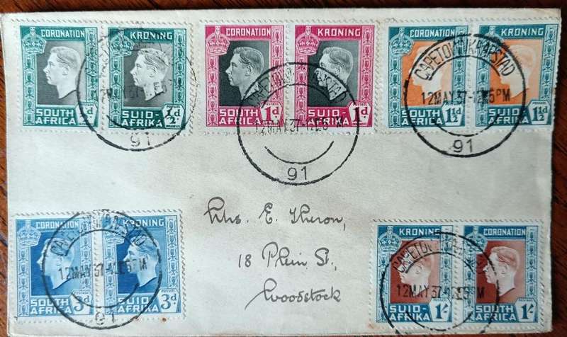 SA Union 1937 lot of 13 Coronation FDCs