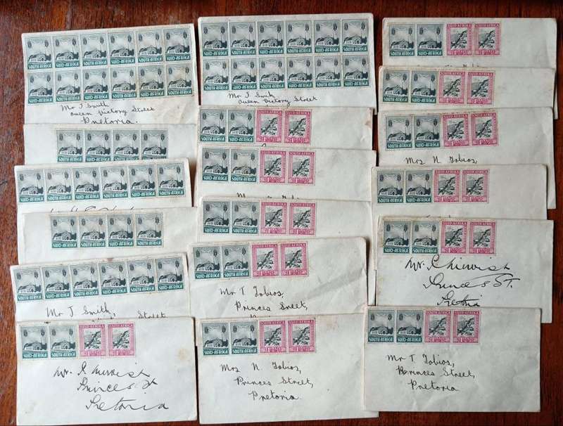 SA Union 1933 lot of 18 covers with multiple blocks - never sent