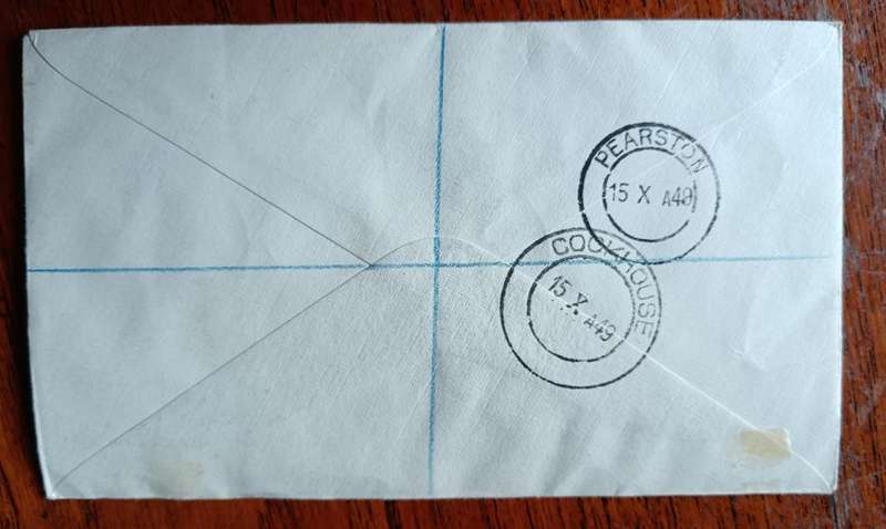 SWA cover 1949 with overprint pairs to Pearston via Cookhouse