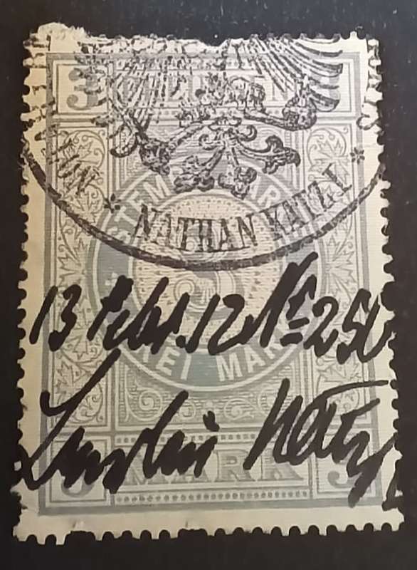 Germany Prussia 3 Mark 1896 stempelmarke revenue stamp used