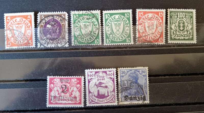 Germany Danzig lot of 9 used and MH stamps