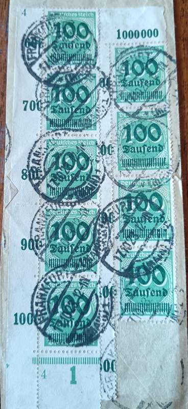 German Reich 1923 inflation multiples used on piece