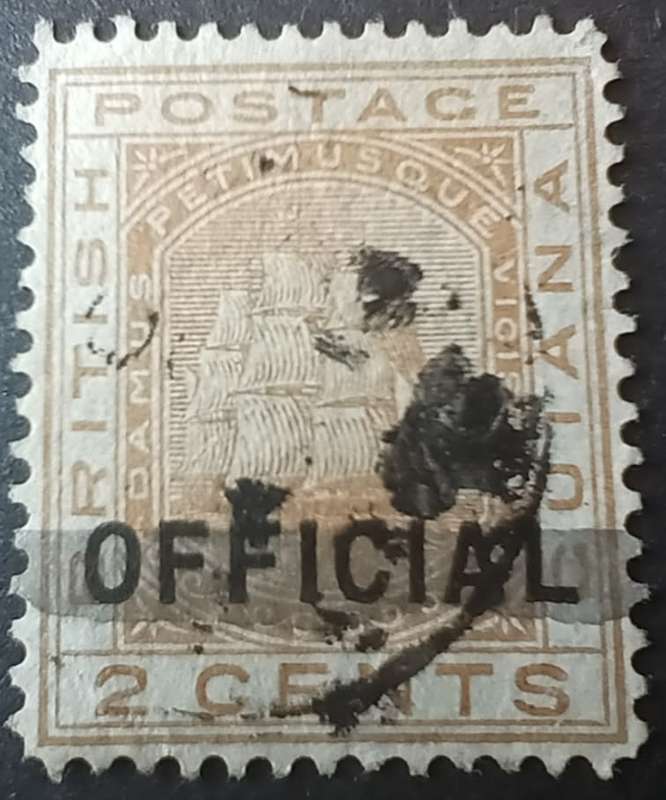 British Guiana 1878 2c cancelled official vertical overprint used