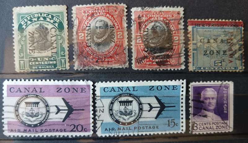 Panama Canal Zone 7 used stamps 1904 to 1965
