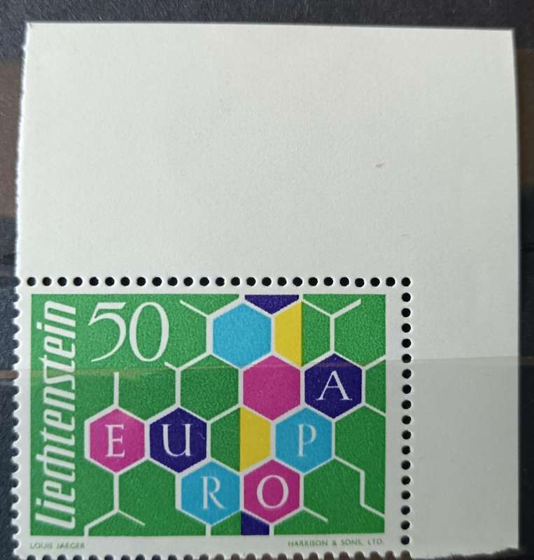 Liechtenstein 1960 Europa 50Rp mint stamp - hinged on margin - CV $90