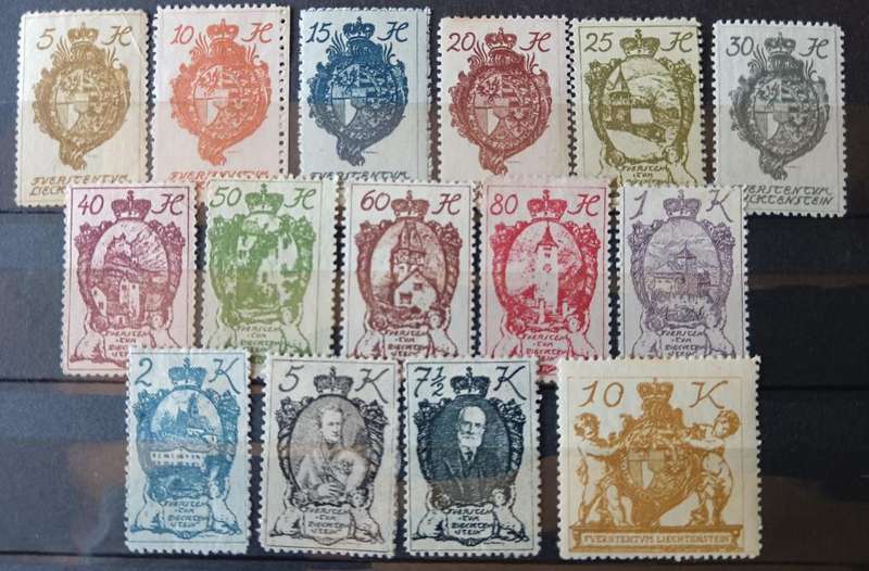 Liechtenstein 1920 full set of 15 MH stamps 5H to 10K