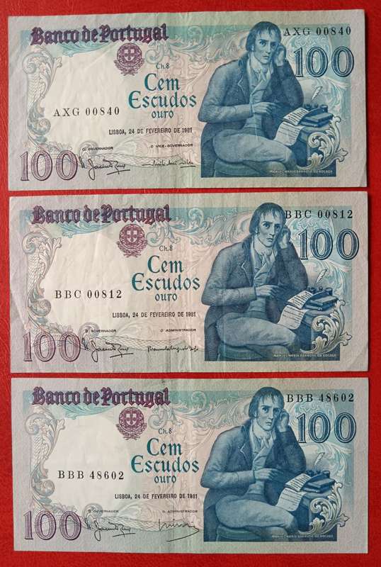 Portugal 100 Escudos 1981 x 3 notes used