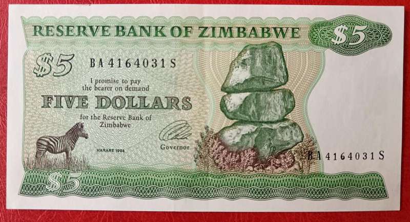 Zimbabwe $5 1994 UNC note - Series BA-S - rare Type B