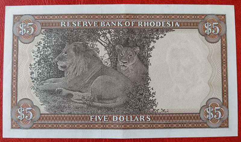 Rhodesia $5 1978 UNC with slight centre fold - Rhodes watermark - price reduced!