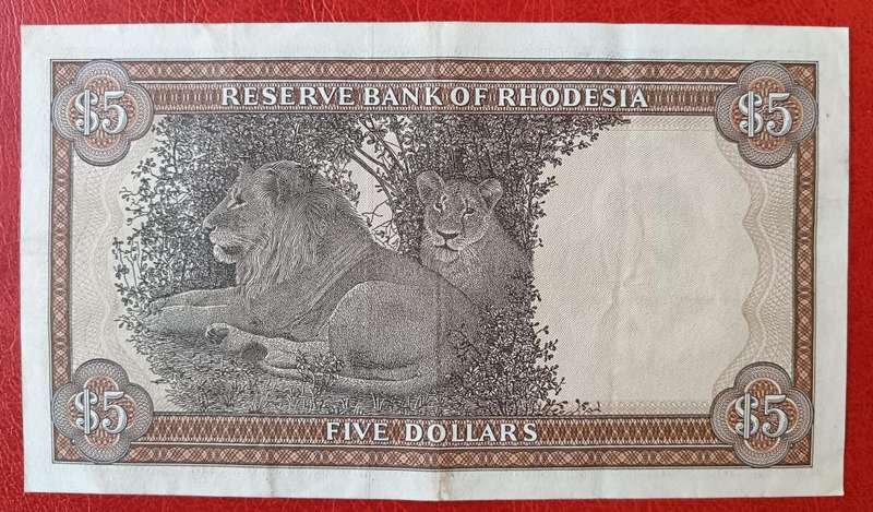 Rhodesia $5 1978  - Rhodes watermark