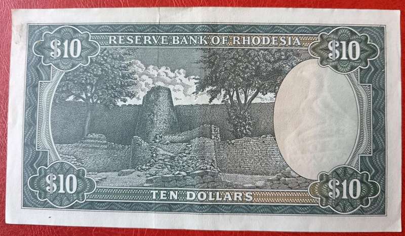 Rhodesia $10 1979 crisp but not perfect