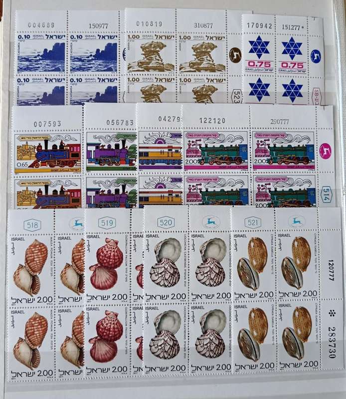 Israel 1977 set of 38 MNH plate blocks of 4