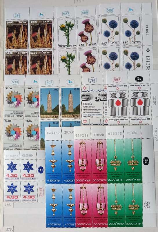 Israel 1980 lot of 27 MNH plate blocks of 4